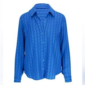 L'AGENCE Holly Sky Blue Chain Print Blouse Oversized Fit Size XS